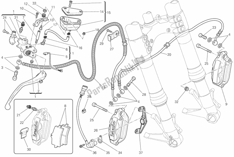 Tutte le parti per il Sistema Frenante Anteriore del Ducati Streetfighter S USA 1100 2013